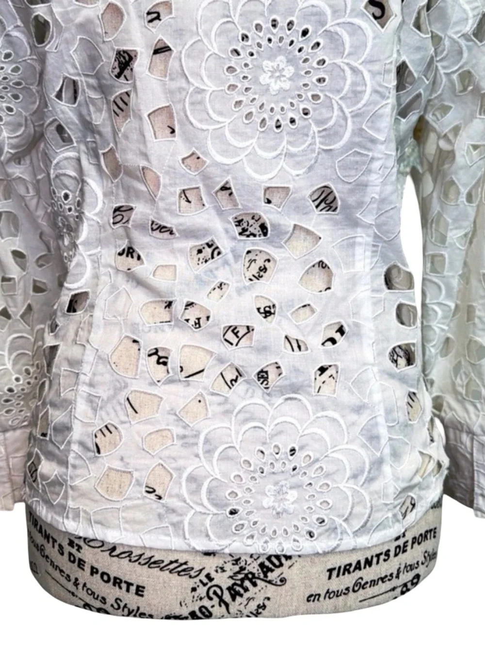 Samuel Dong Ivory Cutwork Floral Zip-Front Jacket | Women’s Small - Picture 11 of 13